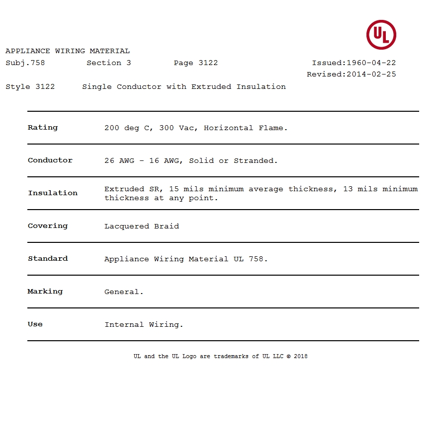 美国UL 3122 硅胶电线认证汇报 